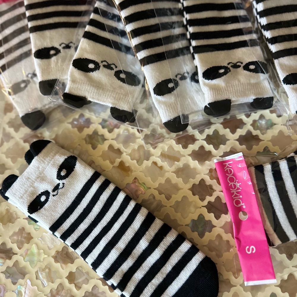 New Panda knee high socks with feet grips
